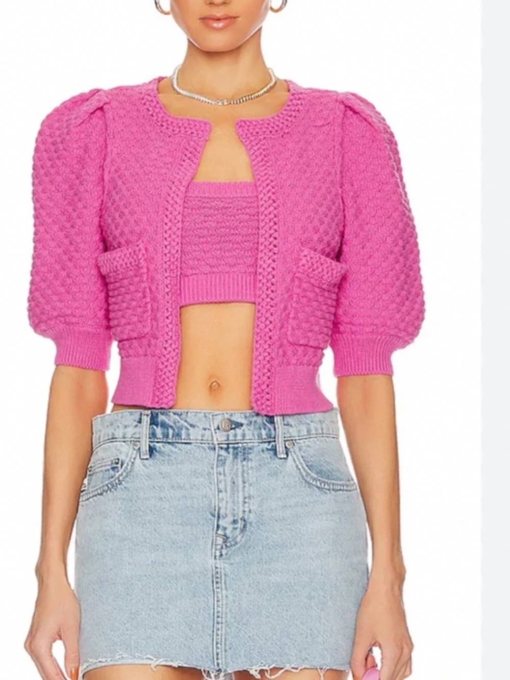 Majorelle hot pink Tamal Texture Knit Cardigan and Cropped Top